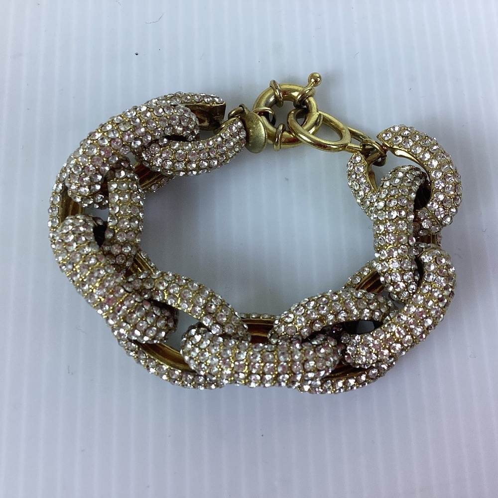 J Crew Chain Link Chunky Bracelet with Pave Crystals